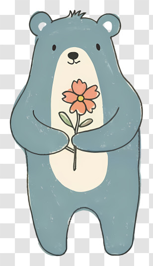 Bear - Cute Bear Holding A Flower Transparent PNG