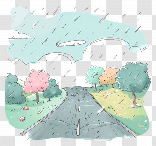 Rainy Road - Rainy Road Scenic Illustration Transparent PNG