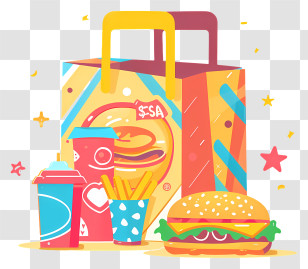 Paper Bag With Food - Colorful Fast Food Takeout Transparent PNG
