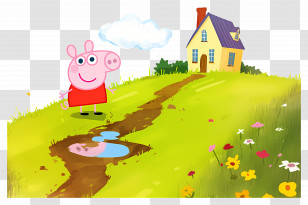 Peppa Pig - Cartoon Pig Standing In Front Of A House Transparent PNG