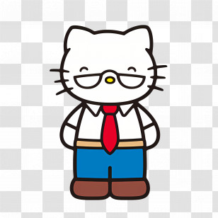 Hello Kitty - Cartoon Cat With Glasses And Tie Illustration Transparent PNG