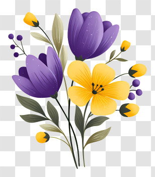Purple And Yellow Flowers - Colorful Flower Bouquet Illustration Transparent PNG