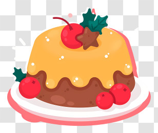 Pudding - Festive Christmas Pudding With Red Berries Transparent PNG