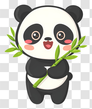 Panda Hugging Bamboo - Happy Panda Holding Bamboo Transparent PNG