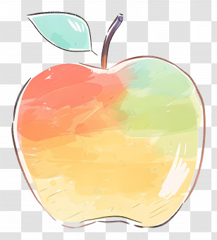 Doodle Apple - Watercolor Apple Illustration Transparent PNG