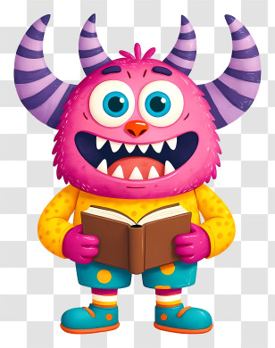 Cartoon Monster - Pink Monster Reading Book Transparent PNG