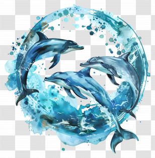 World Oceans Day - Three Dolphins In A Splashing Wave Circle Transparent PNG