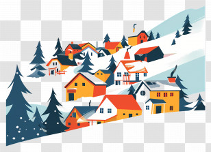 Avalanche Cover Town - Snowy Village Illustration For Winter Holidays Transparent PNG