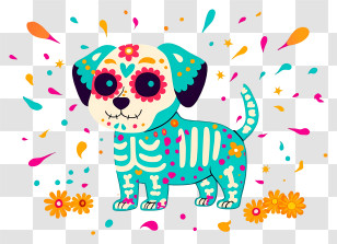Day Of The Dead Dog - Colorful Sugar-Skull Dog Illustration Transparent PNG