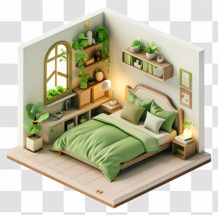 Bed Room - Modern Green Bedroom Illustration Transparent PNG