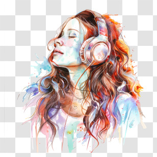 Listening To Music - Artistic Woman Listening To Music With Headphones Transparent PNG