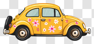 Vintage Yellow Car - Yellow Floral Vintage Car Transparent PNG