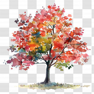 Maple Tree - Watercolor Colorful Tree With Autumn Leaves Transparent PNG