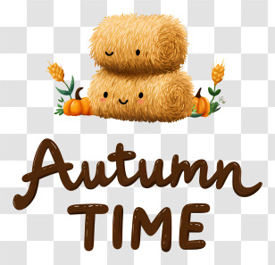 Autumn Logo Word - Autumn Time Hay Bales With Pumpkins Transparent PNG