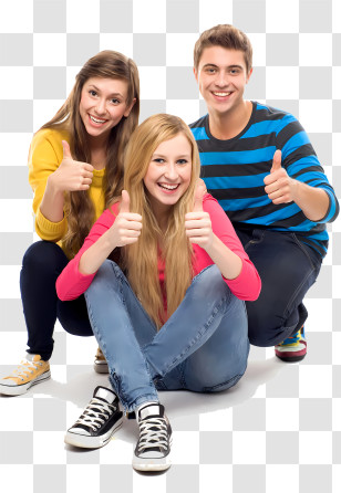 School - Cheerful Group Of Friends Giving Thumbs-Up Transparent PNG