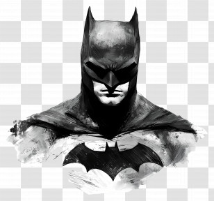 Batman - Stylized Black And White Superhero Illustration Transparent PNG