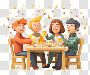 Family Enjoying Party Dinner - Friends Toasting At Dinner Table Transparent PNG