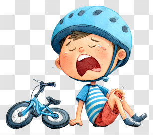 Boy Falling Off Bicycle - Crying Boy With Bicycle Illustration Transparent PNG