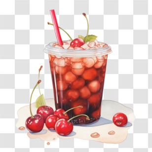 Bubble Milk Tea - Refreshing Cherry Beverage In Plastic Cup Transparent PNG