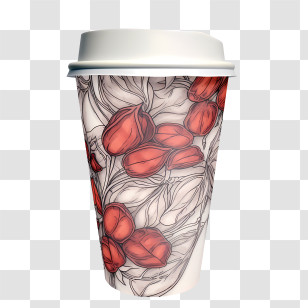 Paper Cup - Takeaway Coffee Cup With Floral Pattern Transparent PNG