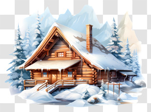 Winter Scene - Snow Cabin In Winter Wonderland Transparent PNG