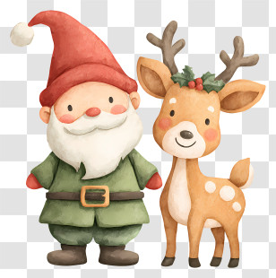 Gnome And Deer - Gnome And Reindeer Christmas Pair Transparent PNG
