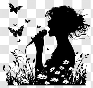 Woman - Silhouette Of Singing Girl With Butterflies Transparent PNG