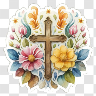 Flower Wreath - Artistic Cross With Beautiful Flowers Transparent PNG