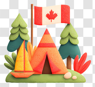 Canada Day - Camping Scene With Canadian Flag Transparent PNG