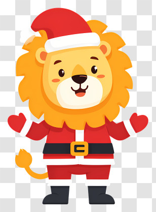 Santa Lion - Lion In Santa Costume For Christmas Transparent PNG