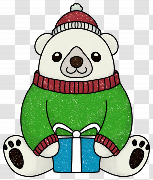 Christmas Polar Bear - White Bear With Gift In Winter Sweater Transparent PNG