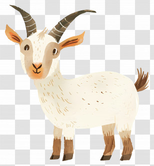 Cartoon Goat - Illustration Of A Cute Cartoon Goat With Horns Transparent PNG