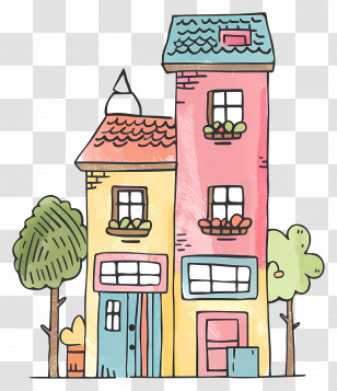 Doodle Building - Colorful Cartoon Doodle House Transparent PNG
