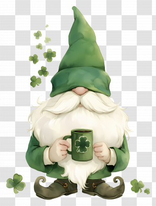 St Patricks Day Gnome - Gnome With Clover And Mug Transparent PNG