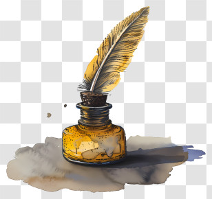 Quill Inkwell - Vintage Ink Bottle With Quill Transparent PNG
