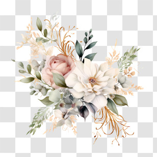 Wedding Floral Art - Elegant White And Pink Floral Bouquet Illustration Transparent PNG