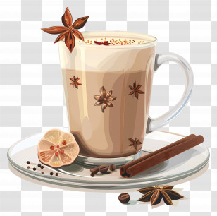 Masala Chai - Creamy Spiced Latte With Cinnamon Topping Transparent PNG