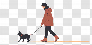 Man Walking Dog - Man Walking Dog Outdoors In Winter Clothing Transparent PNG