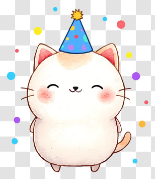 Cute Chubby Cat - Happy Cat With Party Hat Transparent PNG