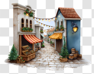 Holiday Market Alley - Cozy Cobbled Market Street Transparent PNG
