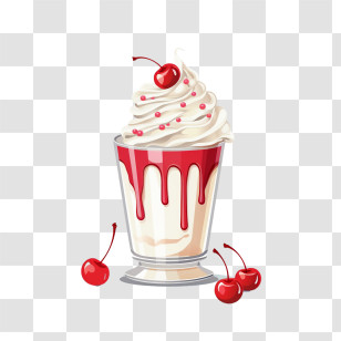 Milkshake - Whipped Cream Sundae With Cherry Topping Transparent PNG