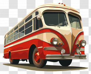 Car - Retro Red And White Bus Illustration Transparent PNG