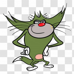 Oggy And The Cockroaches - Green Cartoon Cat With Whiskers Transparent PNG