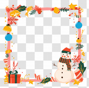 Christmas Frame - Christmas Snowman And Gifts Frame Design Transparent PNG