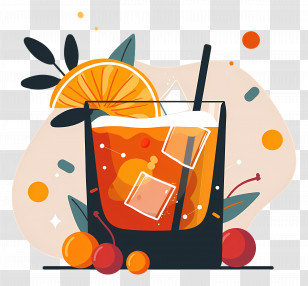 Cocktail - Glass Of Orange Cocktail With Ice Transparent PNG