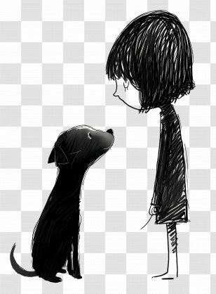 Friendship - Black Dog And Child Sketch Transparent PNG