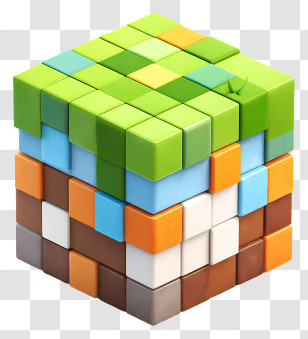 Minecraft Block - Colorful 3D Cube With Block Pattern Transparent PNG