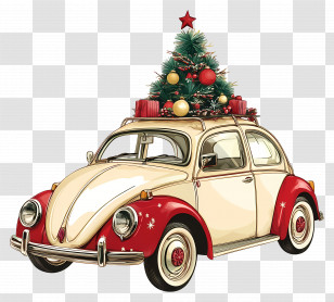 Christmas Car - Red-and-White Car With Christmas Tree Transparent PNG