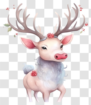 White Deer - White Reindeer With Antlers For Christmas Transparent PNG
