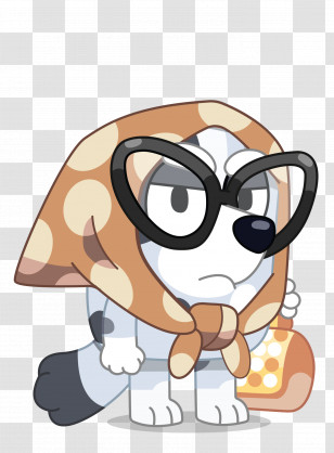 Bluey - Cartoon Dog Wearing Glasses And Scarf Transparent PNG